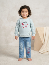 Girls Butterfly Top & Baggy Denim Pants 2 Piece Set
