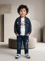 Boys Smart Jacket, Printed Tee & Jeans 3 Piece Outfit