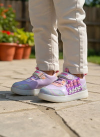 Girls Pink Glitter Velcro Sneakers with Floral Detail