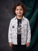 Boys Crinkle Cotton Printed Overshirt with Sleeveless Inner Top 2 Piece Set