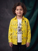 Boys Crinkle Cotton Printed Overshirt with Sleeveless Inner Top 2 Piece Set