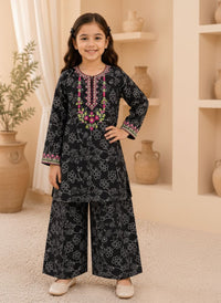 Gul-e-Shab – Black Floral Embroidered Girls’ 2-Piece Set