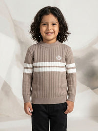 Kids Light Brown & White Striped Knitted Sweater