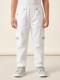Boys White Casual Cargo Pants with Utility Pockets