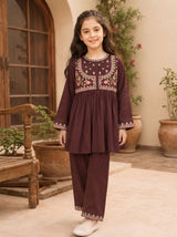 Gulnaar Mehfil – Deep Maroon Embroidered Girls’ 2-Piece Set