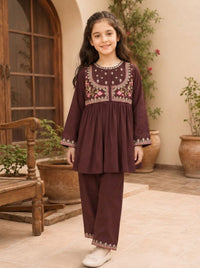 Gulnaar Mehfil – Deep Maroon Embroidered Girls’ 2-Piece Set