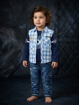 Boys 3-Piece Blue Check Casual Outfit