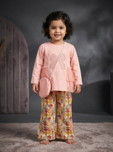 Girls Premium Knit Bow Top & Printed Baggy Trouser Set