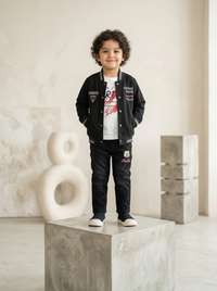 Boys Denim Style Jacket with Printed Tee & Jeans 3 Piece Outfit