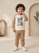 Boys Cream Graphic Hoodie with Matching Pants Set