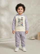 Boys Cream Graphic Hoodie with Matching Pants Set