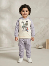 Boys Cream Graphic Hoodie with Matching Pants Set