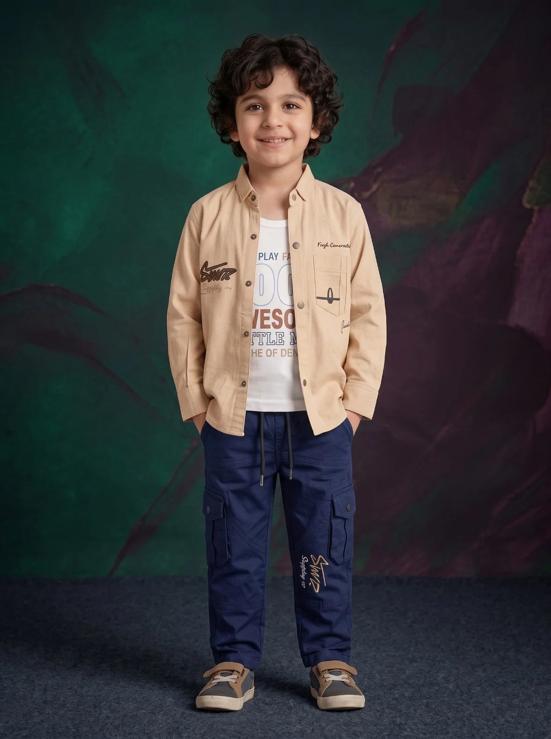 Boys 3 Piece Casual Dress | Cotton Overshirt & Cargo Jeans Set