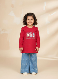 Girls Long Sleeve Top & Baggy Denim Pants 2 Piece Set