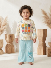 Girls Bow Print Top & Wide Leg Palazzo 2 Piece Set