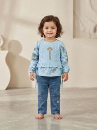 Girls Ruffle Top & Baggy Denim Pants 2 Piece Set