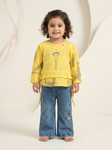 Girls Ruffle Top & Baggy Denim Pants 2 Piece Set
