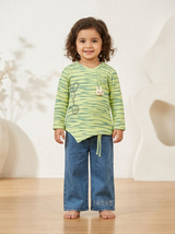 Girls Bunny Detail Long Sleeve Top & Denim Pants 2 Piece Set