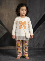 Girls Premium Knit Bow Top & Printed Baggy Trouser Set