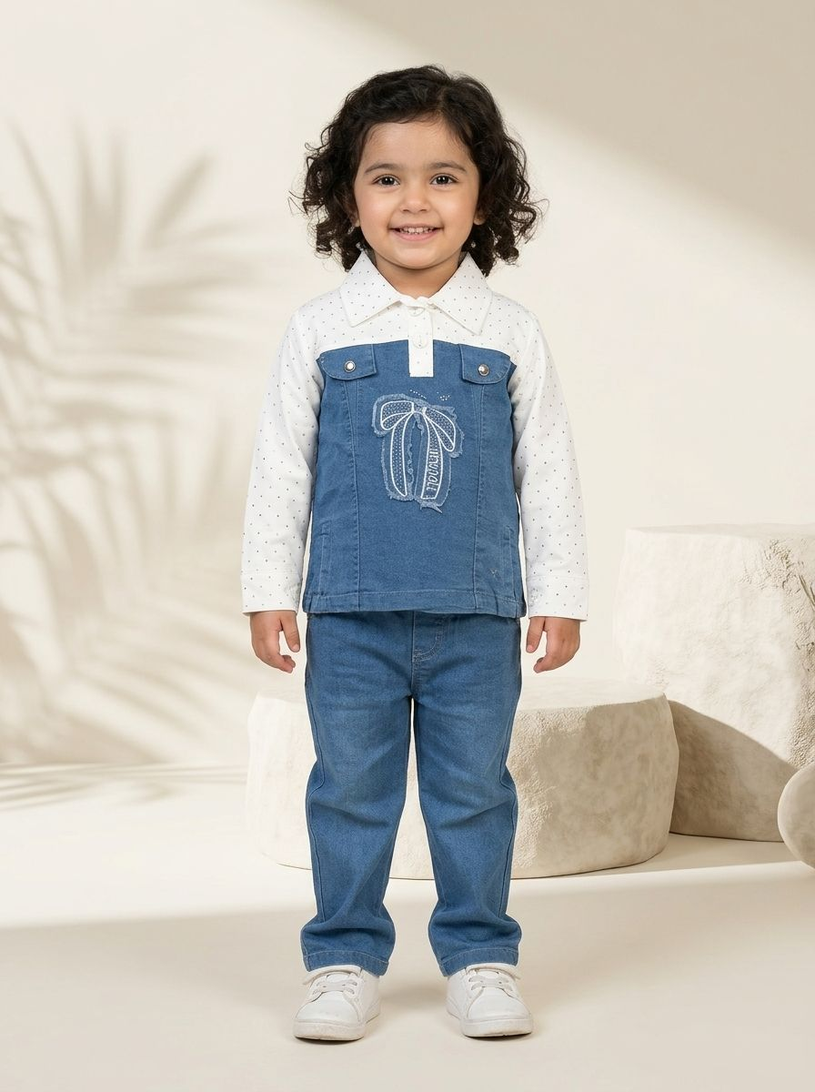 Girls Blue Denim Shirt & Jeans 2 Piece Set