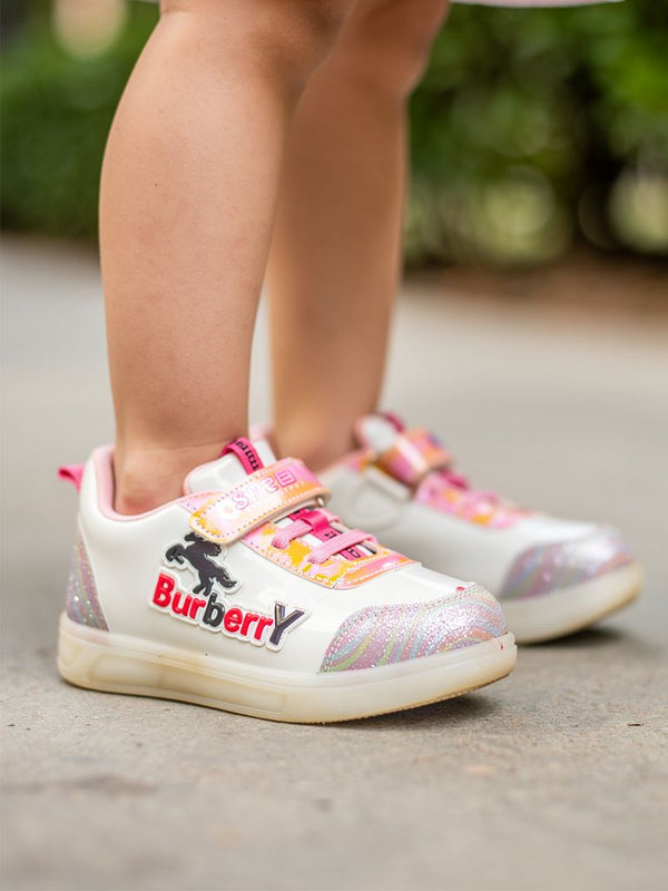 Girls Sparkle Strap Sneakers with Pink & Iridescent Detail