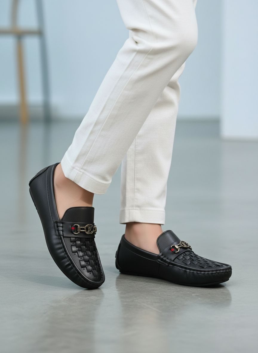 Boys Black Woven Horsebit Loafers – Smart Slip-On Shoes