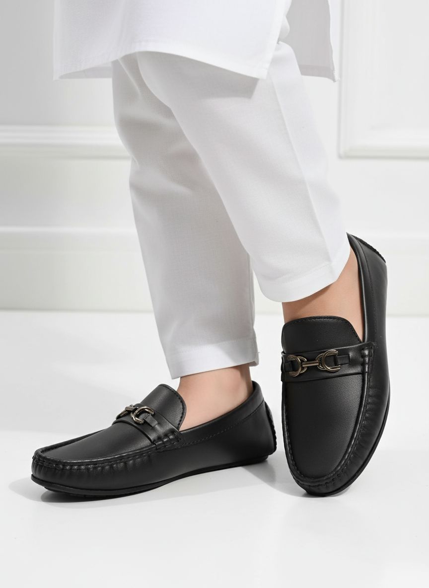 Boys Black Horsebit Loafers – Smart Casual Slip-On Shoes