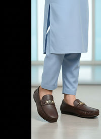 Kids Brown Formal Loafers with Metal Buckle Detail