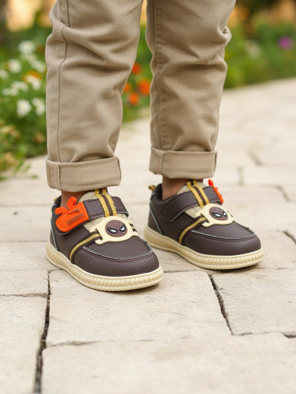 Boys Trendy Casual Shoes with Velcro Strap – Brown & Grey Blue