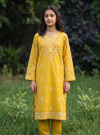 Mustard Yellow Embroidered 2 Piece Suit