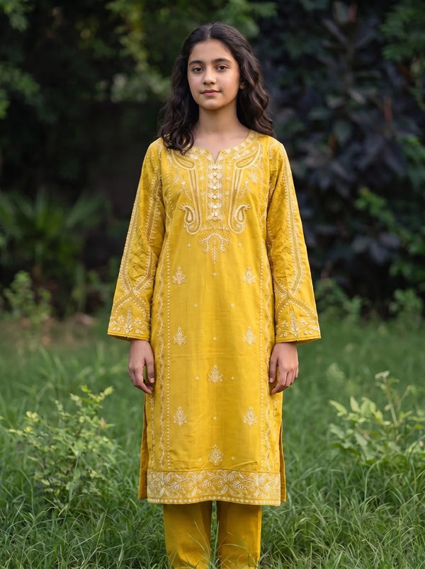 Mustard Yellow Embroidered 2 Piece Suit