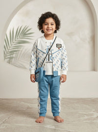 Boys Printed Jacket, Tee, Jogger & Bag 4 Piece Outfit