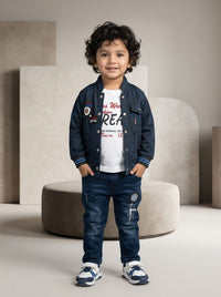 Boys Smart Jacket, Printed Tee & Jeans 3 Piece Outfit