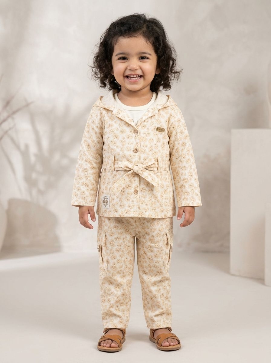 Girls Floral Jacket, Inner Top & Trouser 3 Piece Outfit