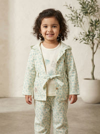 Girls Floral Jacket, Inner Top & Trouser 3 Piece Outfit