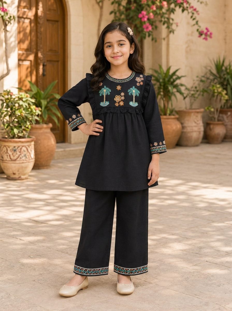 Mehr-e-Siyaah – Black Embroidered Girls’ 2-Piece Set