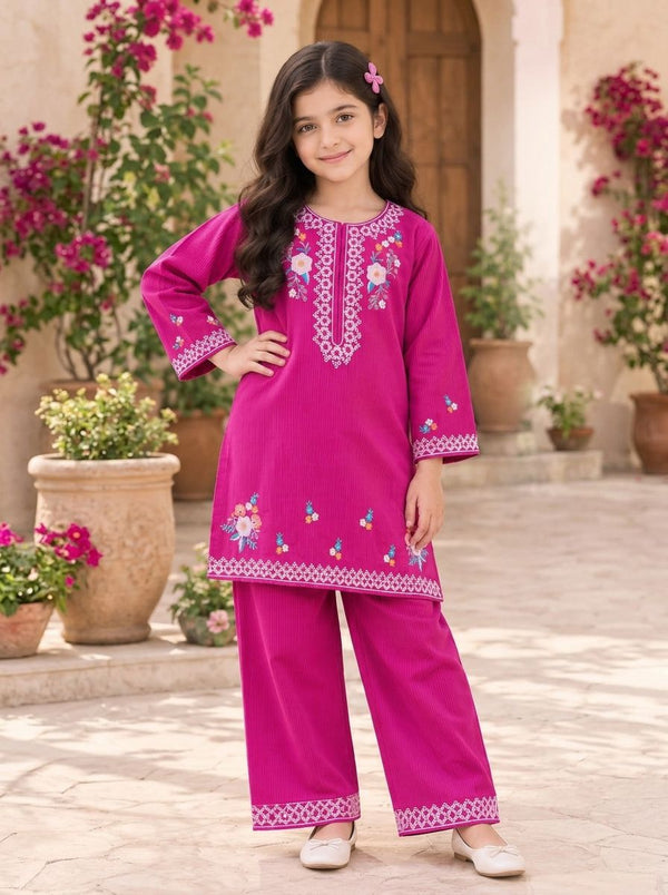 Gul-e-Rani – Fuchsia Embroidered Girls’ 2-Piece Suit