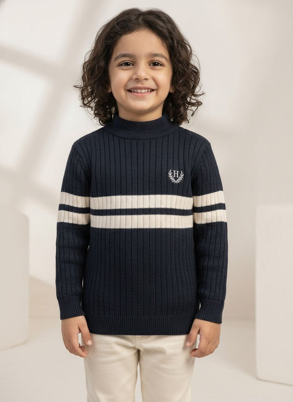 Kids Black & Cream Striped Knitted Sweater