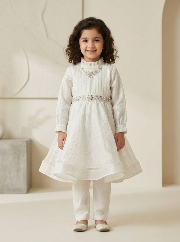 White Embroidered Maxi Frock for Girls