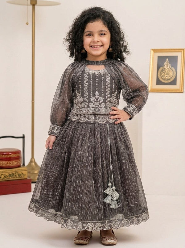 Charcoal Grace Embroidered Anarkali Lehenga Dress