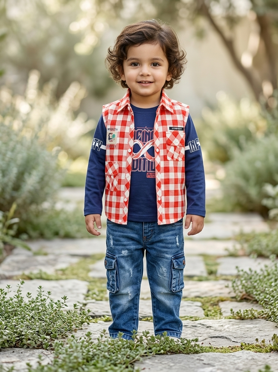 Boys 3-Piece Red Check Casual Outfit