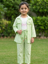 Girls 3 Piece Crinkle Shirt, Soft Knit Inner & Baggy Palazzo Set