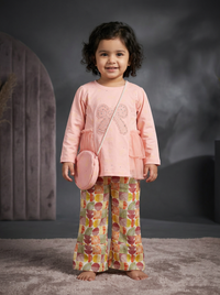 Girls Premium Knit Bow Top & Printed Baggy Trouser Set