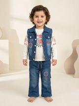 Boys Denim Waistcoat with Full Sleeve Tee & Jeans 3 Piece Outfit