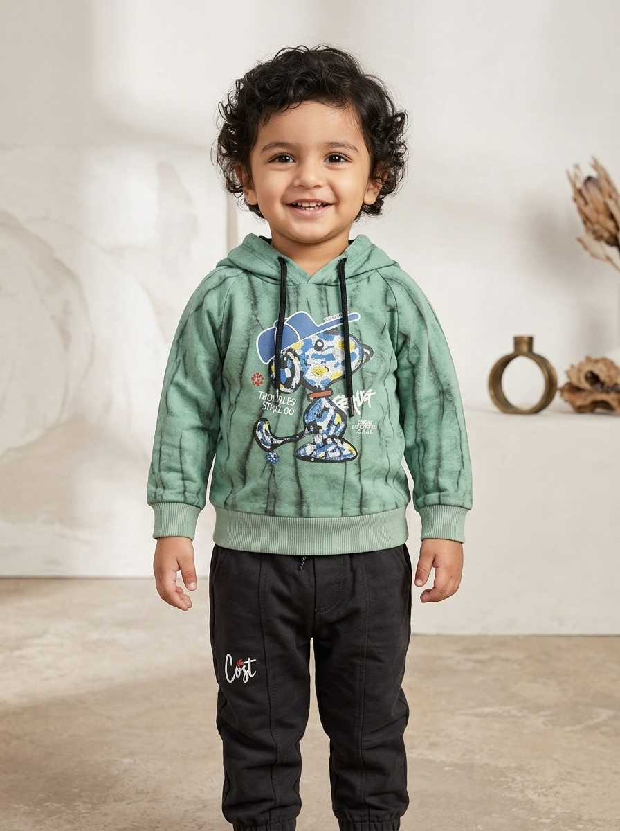 Boys Green Winter Hoodie Tracksuit Set