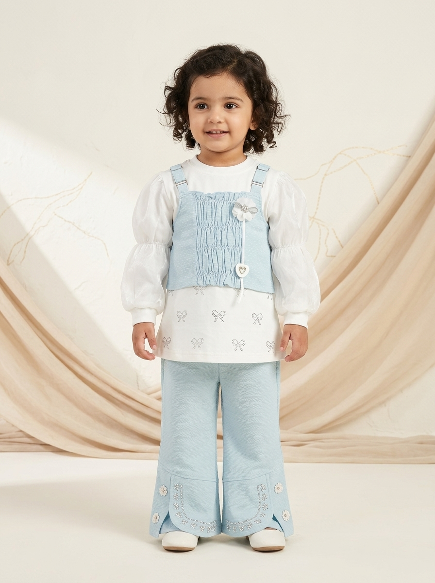 Girls 2-Piece Fancy Layered-Look Top & Trouser Set
