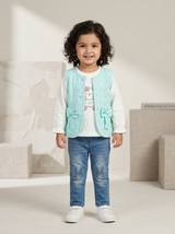 Girls 3 Piece Net Vest, Inner Top & Denim Jeans Set