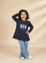 Girls Long Sleeve Top & Baggy Denim Pants 2 Piece Set