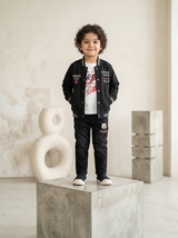 Boys Denim Style Jacket with Printed Tee & Jeans 3 Piece Outfit